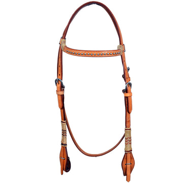 Bar H Equine Western Horse Rawhide Genuine American Leather Headstall